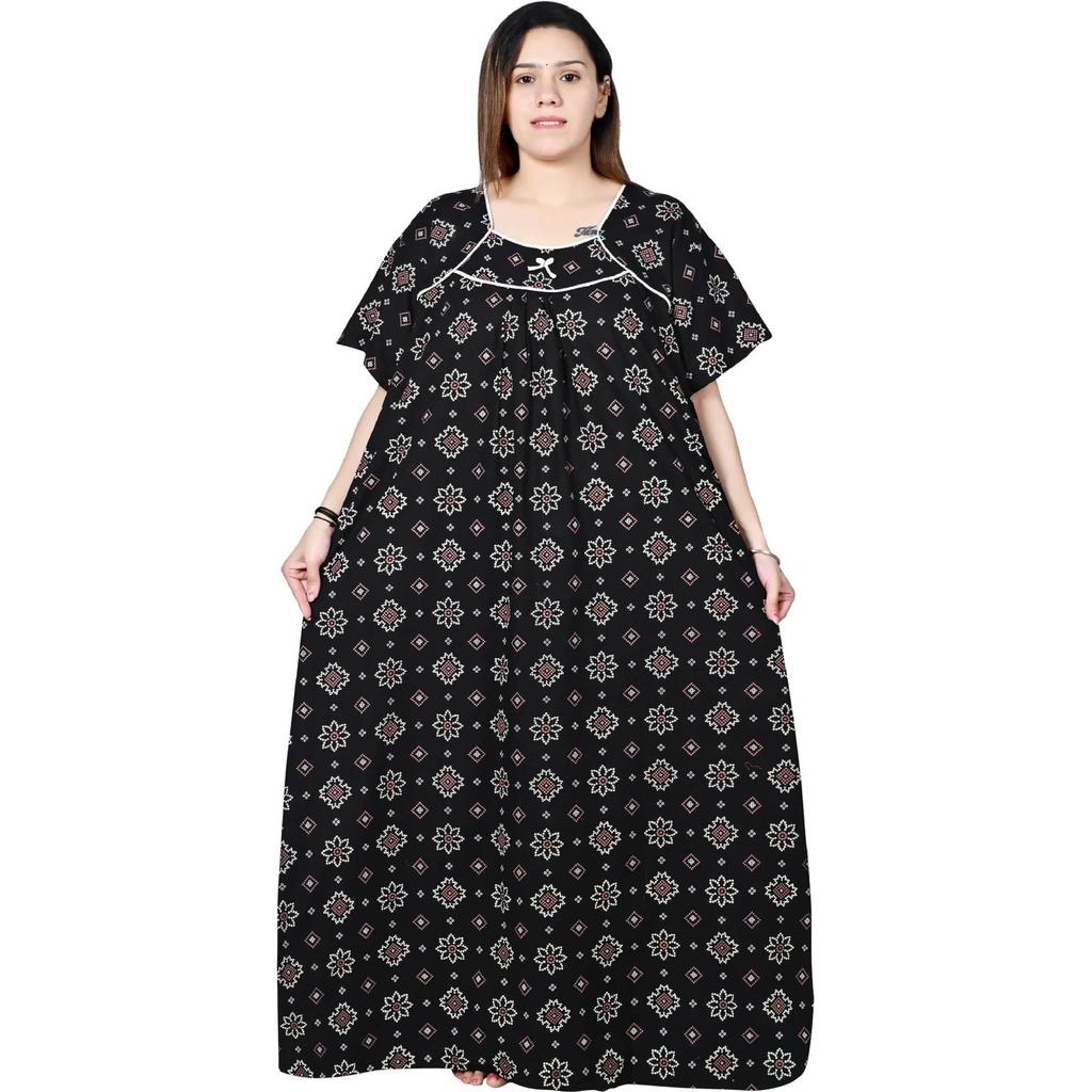Cotton Women Printed Plus Size Night Gown Indian Nightwear Sleepwear Nighty