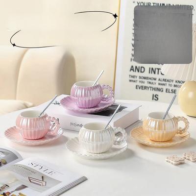 European Style Electroplated Coffee Cups Pearlescent Gradient Ceramic Cups High Appearance Level Latte Art Cups  Striped Mugs  Business Gifts