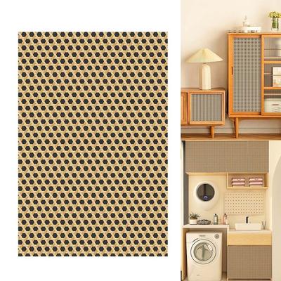 Bamboo Weaving Pattern Wall Stickers Self-adhesive Retro Style Furniture Sticker DIY Yellow Black Honeycomb Grid Wallpaper