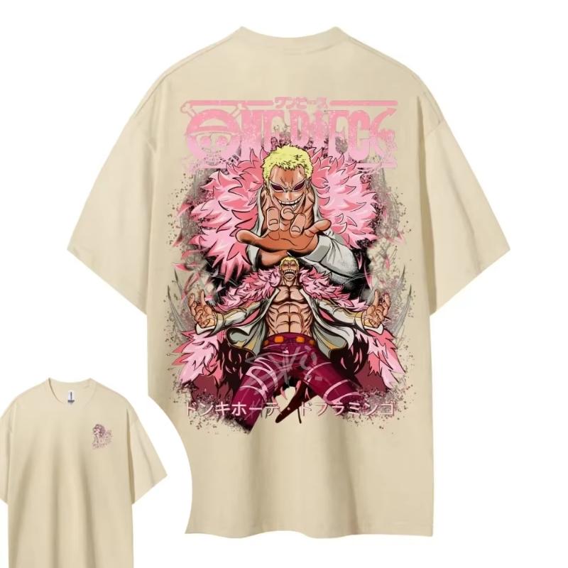 MINISO  Doflamingo Short-sleeved Men Women Same Style Comfortable Short-sleeved Couple's Clothing Casual Short-sleeved