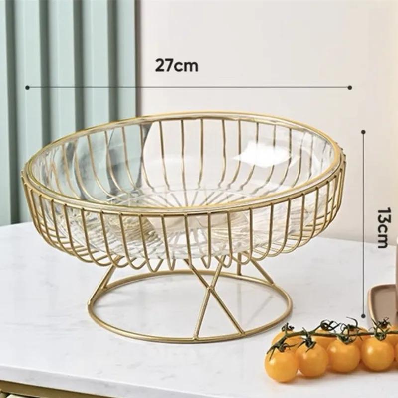 Light Luxury High Foot Fruit Plate Plastic Metal Home Living Room Candy Snacks Storage Decoration