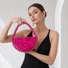 Nuova Borsa a Mano Semicircolare in Acrilico Perlescente con Perline per Donna Stile Vintage Quadrata Pochette da Sera