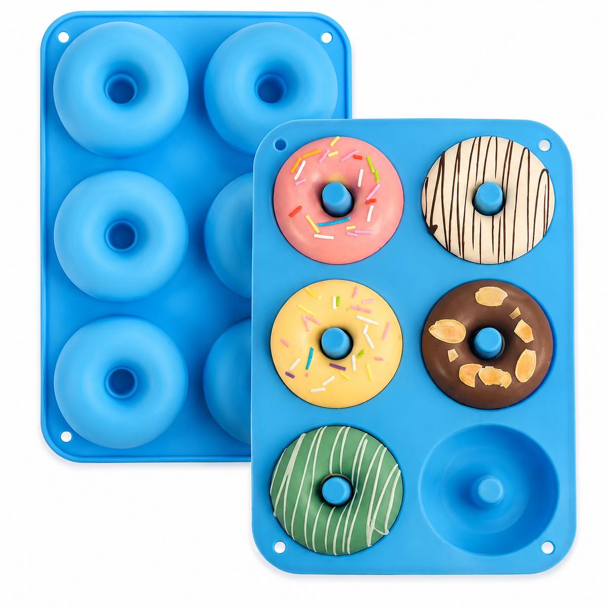 Donut Baking Mold Blue Silicone 6-Cavity Round Form for Homemade Donuts, Cakes, Cookies and DIY Desserts синий
