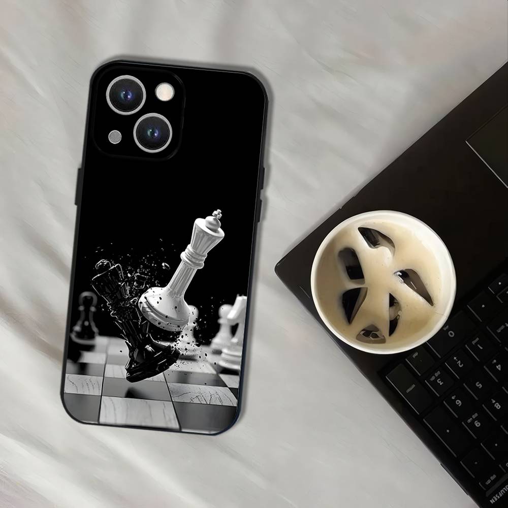 Chess Phone Case For iPhone 17,16,15,14,13,12,11,Pro,XS,Max,XR,Plus,E,SE4,Mini Black Soft Cover