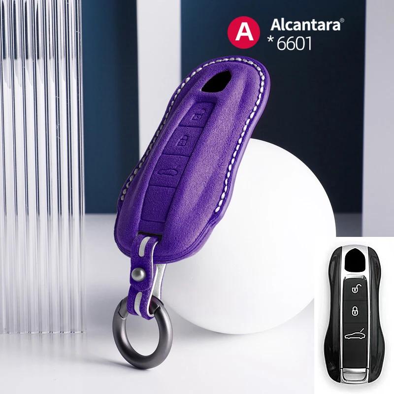 Alcantara Car Key Case Cover For Porsche Panamera Spyder Carrera Macan Cayman Cayenne 911 970 981 991 Accessories