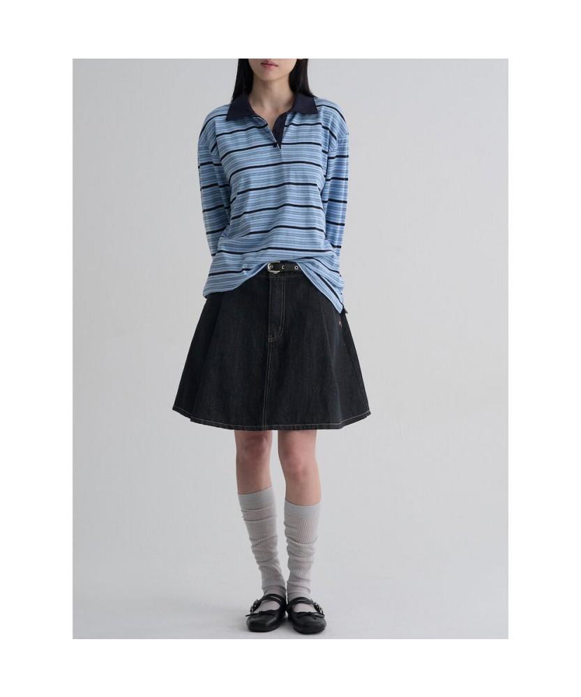8SECONDS Pleated Denim Mini Skirt Navy