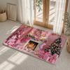 Christmas Fireplace Interior Scene Floor Mat Flannel Rug Soft Non Slip Washable Door Mat For Bathroom Bedroom Kitchen Home Decor