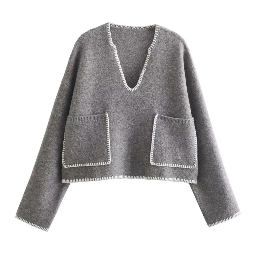 Spring New European & American Women's Knit Color Block Top