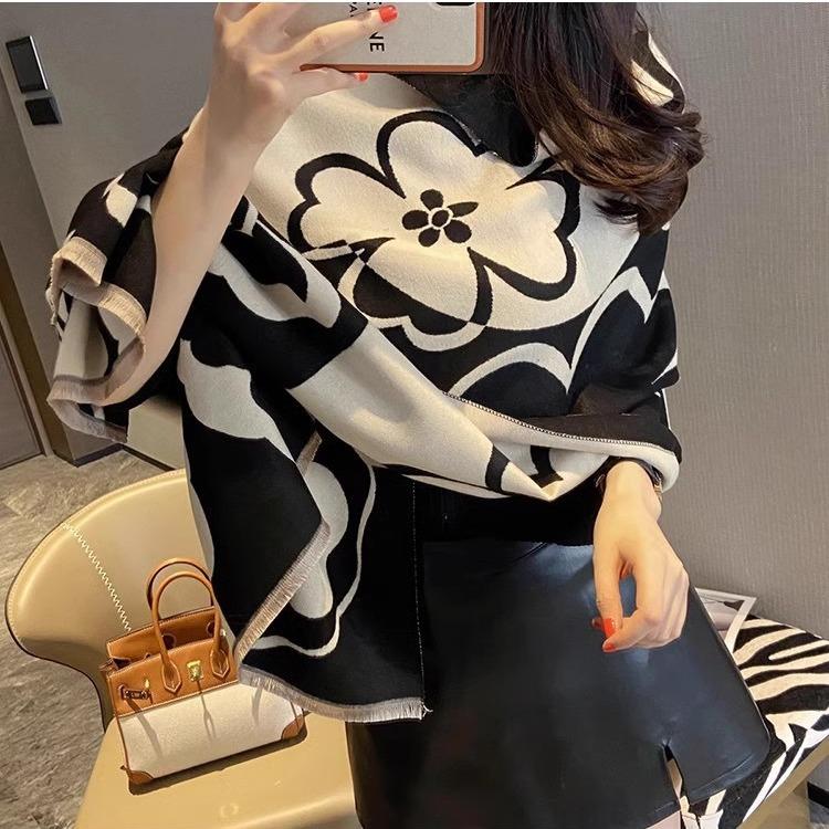 Elegant Women Flowers Soft Pashmina Scarf Long Shawl Wraps Autumn Winter Neckerchief Spring Summer Travel Cape Echarpe