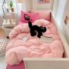 Korean Style Girl Heart Pink Cat Towel Embroidered With Washed Cotton Bedding Set Simple Bed Sheet Hat And Duvet Cover Set
