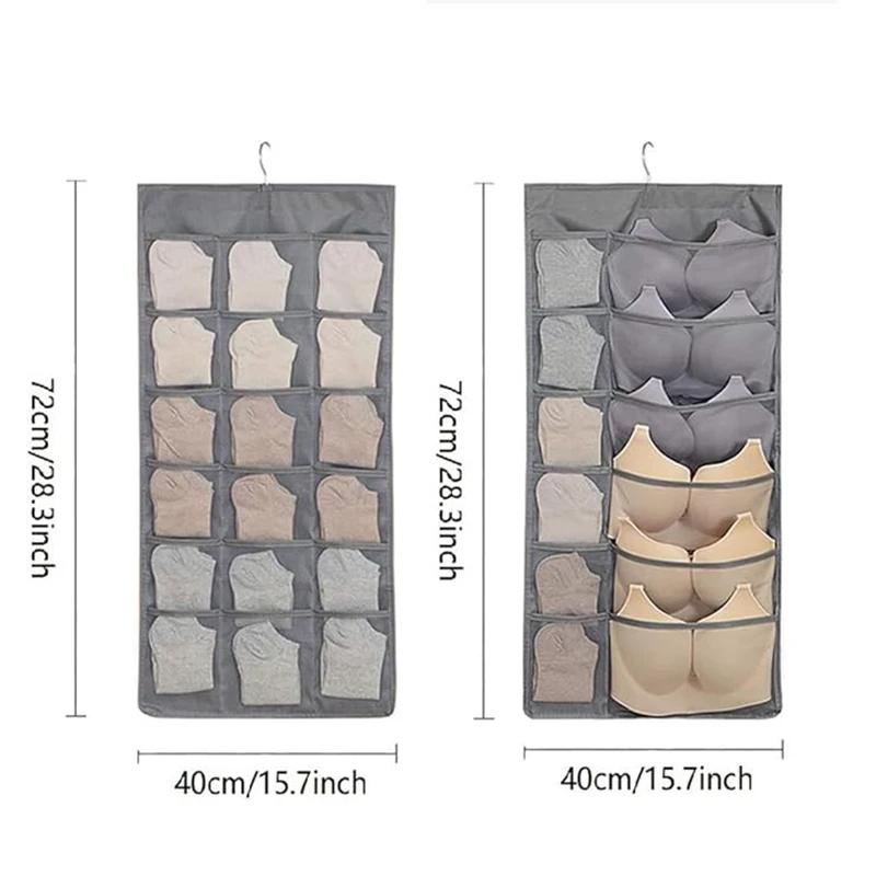 Hanging Bra Organizer with Pockets, Hanging Sock Organizer, Dual Sided Hanging Closet Underwear Storage Holder for Lingerie