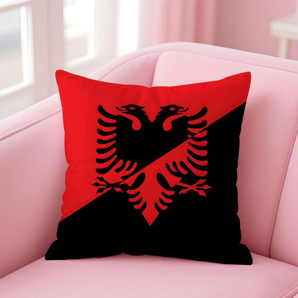 National Patriotic Symbol AAlbanians Flag Cushion Cover Pillowcase Short Plush Invisible zipper Room Sofa Cushion Cover
