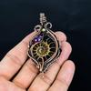 Ammonite Fossil & Amethyst 999 Copper Wire Wrapped Pendant, Handmade Gemstone Jewelry Pendant For Memorial Day