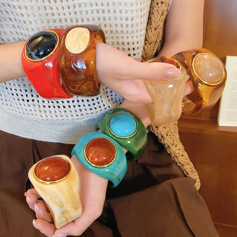 Europe American Style Acrylic Bangle Smudging Retro Hand Ring Cute Irregular Wide Bracelet Girls