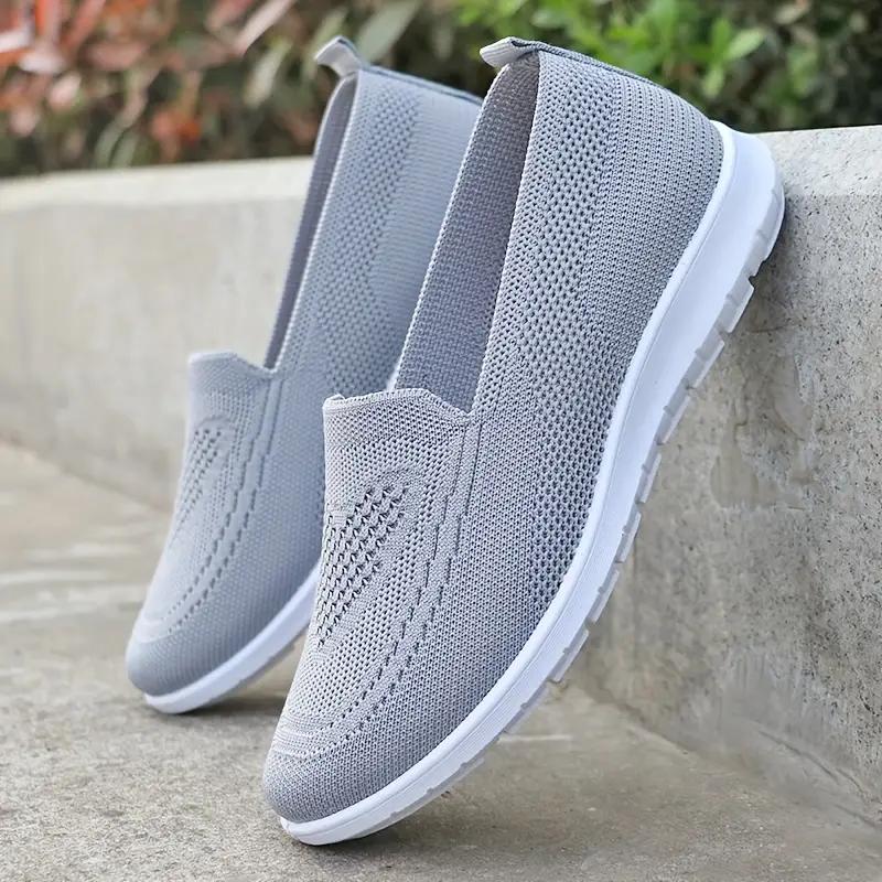 Women's Sports Shoes - Breathable Knitted Fabric, Lightweight Soft Rubber Sole, Daily Comfort, Simple and Elegant Design, Cushioned Comfort