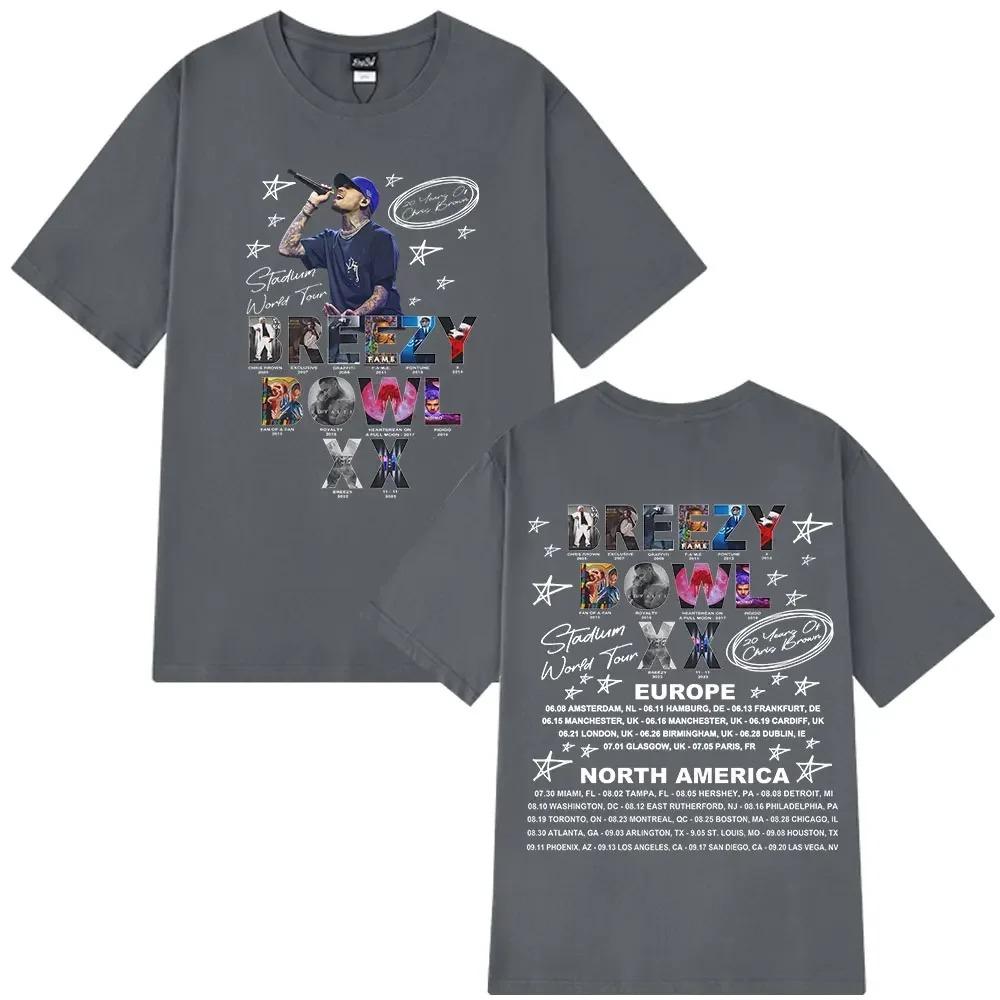 Rapper Chris Brown Breezy Bowl XX Tour 2025 T-shirt Men Women Fashion Hip Hop T Shirt Casual Oversized T-shirts Fans Gift