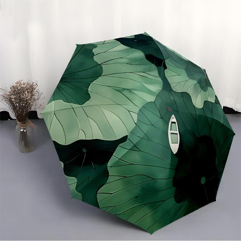 1pc Lotus Leaf Boat Automatic Open/close Folding Compact Umbrella, 8-Rib Sturdy Canopy, Lightweight Portable, Everyday Use, Gift, Outdoor Umbrella, Tr