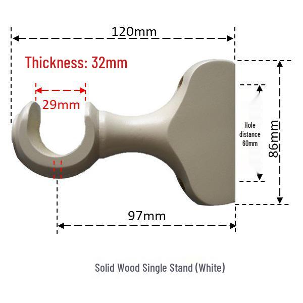 Solid Wood Curtain Rod and Track Accessories: Single/Double Bracket, Base, Decorative Head
