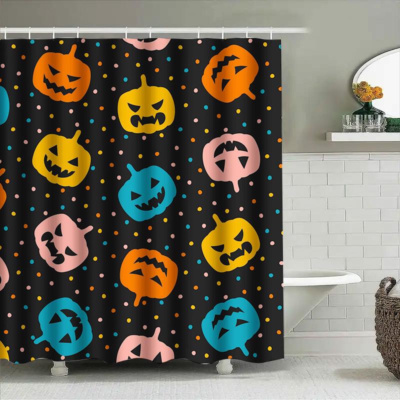 

Tuniu Colorful Halloween Shower Curtain Cute Pumpkins Dots Pattern For Bathroom Kids Teen Decor W60H190(CM)-1 Pcs