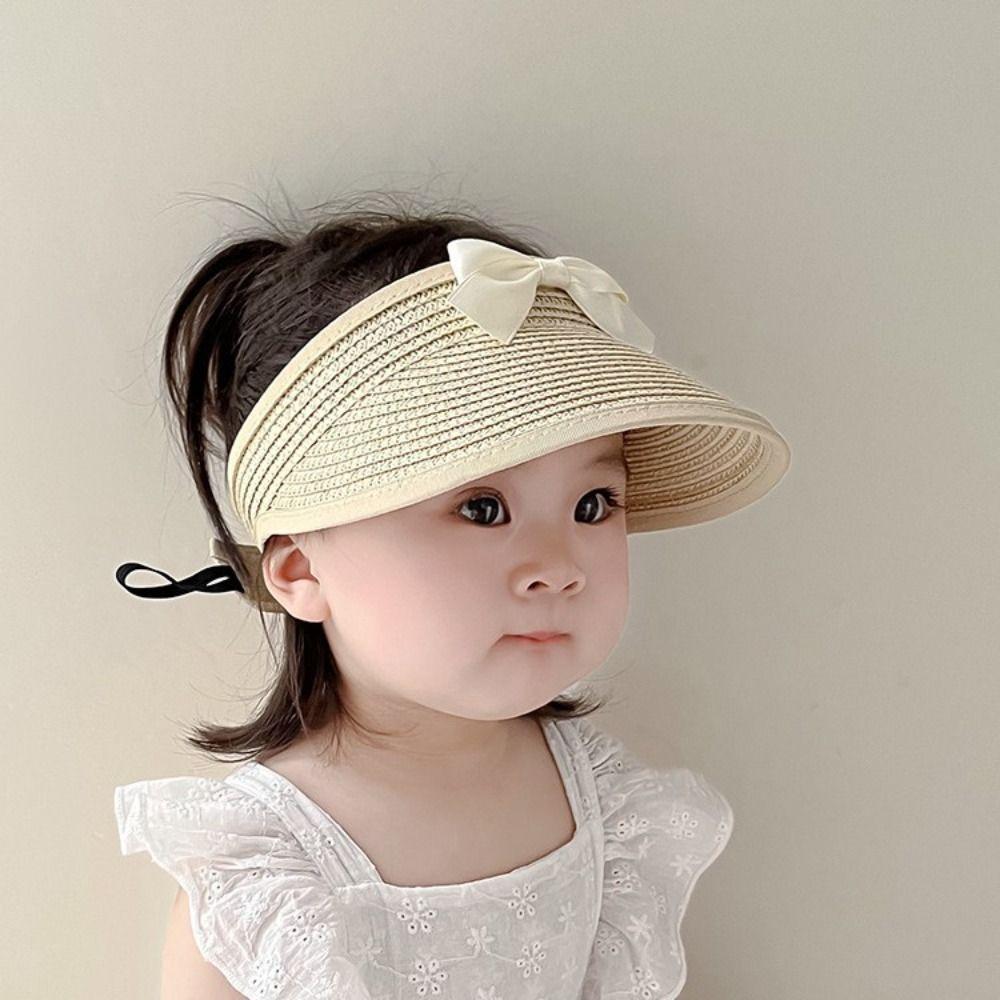 Empty Top Bow Straw Hat Korean Visor Cap Fashion Baby Straw Caps  5-36 Months