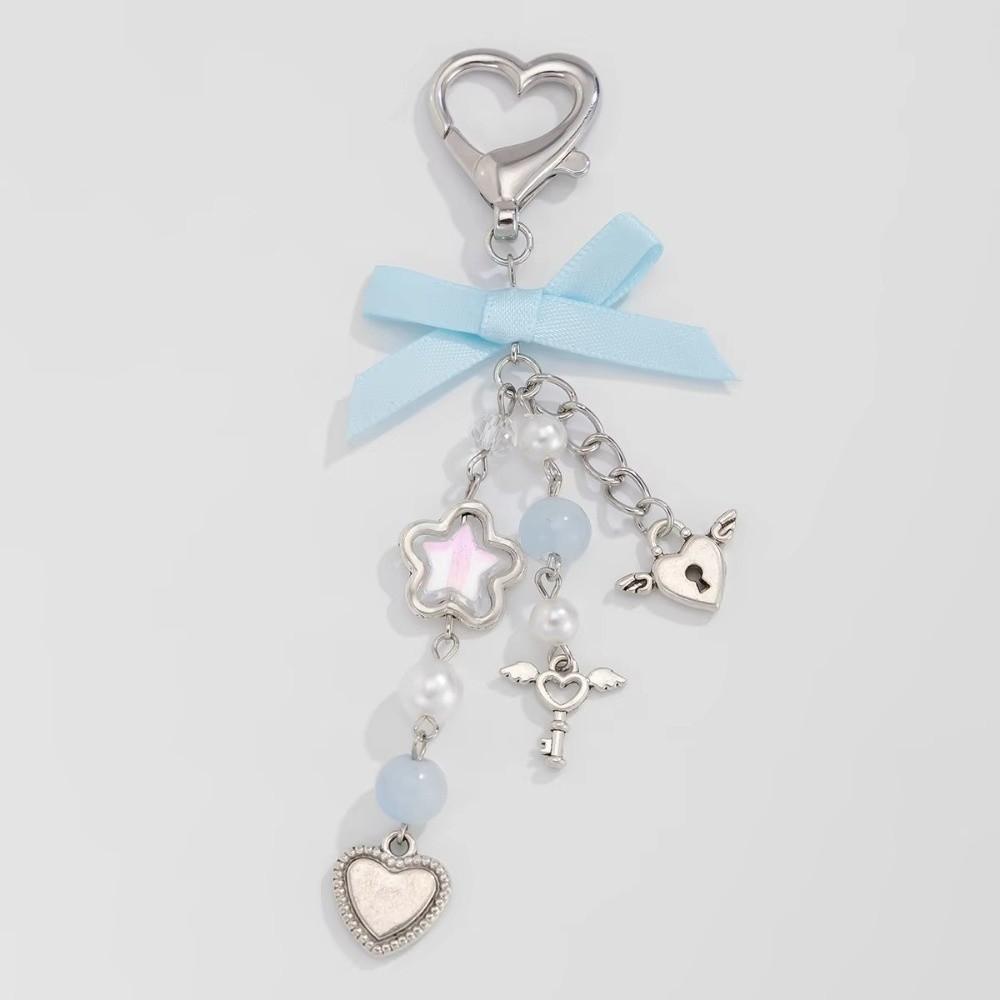 Bowknot Heart Beaded Pendant Star Beaded Lanyard Y2k Heart Keychain  Women Accessories