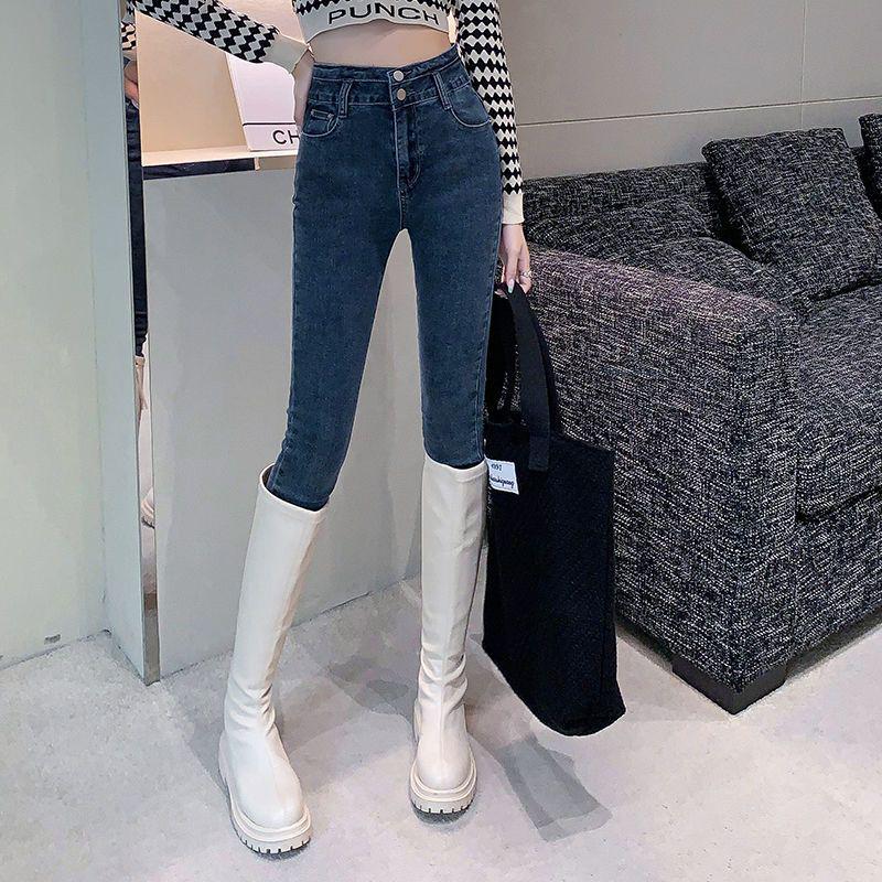 Damen Superweiche Übergröße Hochelastische Slim-Fit Jeans - Skinny Herbst Doppelknopf.