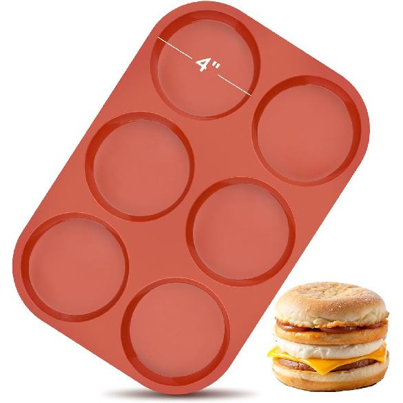 JOERSH Silicone Egg Mold Non-Stick 4 Inch Jumbo Size Muffin Top Pan, Large Round Silicone Molds for Baking Hamburger Bun, Egg Bites, Breakfast