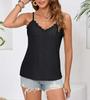 Women's V Neck Sleeveless Cami Top Slim Fit Hollow Lace Trim Spaghetti Strap Tank Top