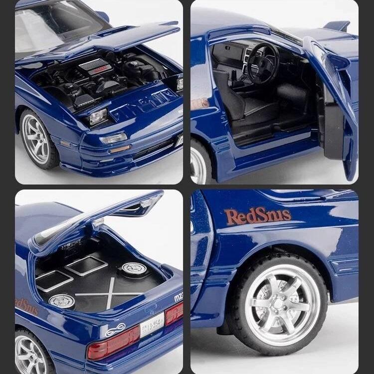Initial D JDM Mazda RX-7 FC3S Supercar Simulation Diecast & Toy Vehicles Sounds & Light Pull Back Car 1:32 Alloy Model