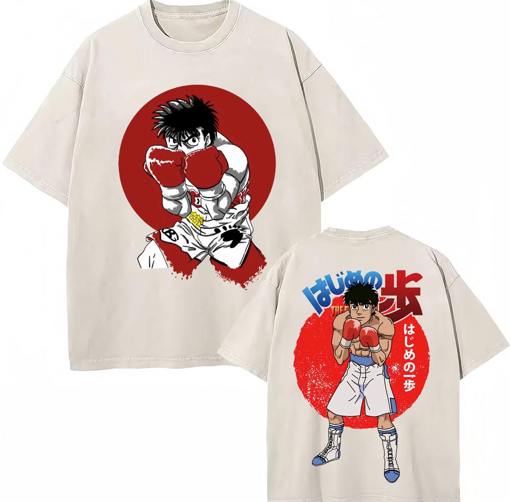 Vintage Gewaschene T-Shirts Anime Hajime No Ippo Kamogawa Boxen Gym Makunouchi KGB T-Shirts Unisex Damen Locker Baumwolle Sommer T-Shirt