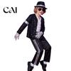 Breathable Fabric Costume Kids 80s 90s Performance Costume, Black Sequin Jacket, Top, Trousers, Hat, Dance Recital Outfit Children Glasses, Gloves, 7