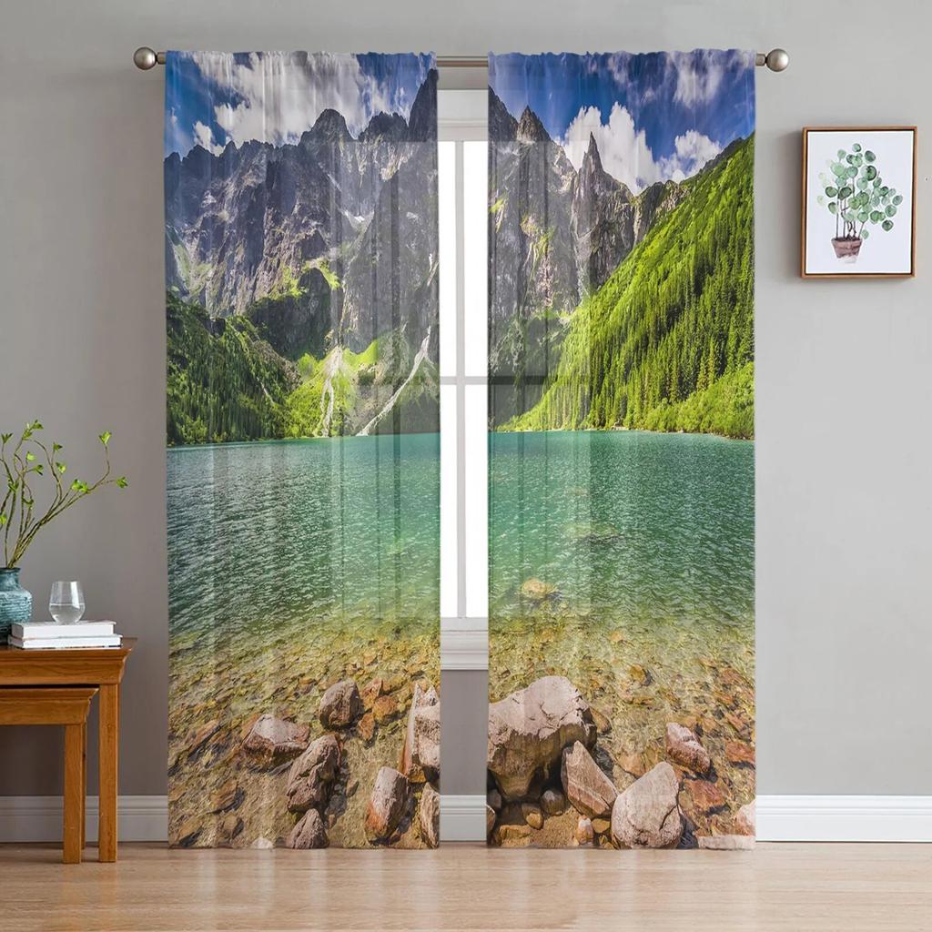 Mountain Pine Woods Sun Tulle Curtains For Bedroom Modern Voile Curtains Home Decoration Window Curtains