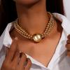 Fashion Gold Color Beaded Necklace for Women Multi Layer Round Beads Choker Necklaces Punk Jewelry Gifts