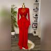 Women's Early Spring New Solid Color Long-sleeved Round Neck Chest-hugging and Tight-fitting Long Dress