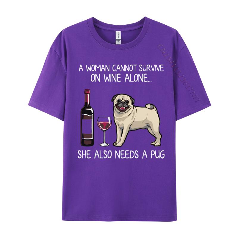 New Hot Sales Pug And Wine Funny Relaxed Fit Tshirt Print Unisex TShirt Fashion Design Tops Tee Cream T Shirt