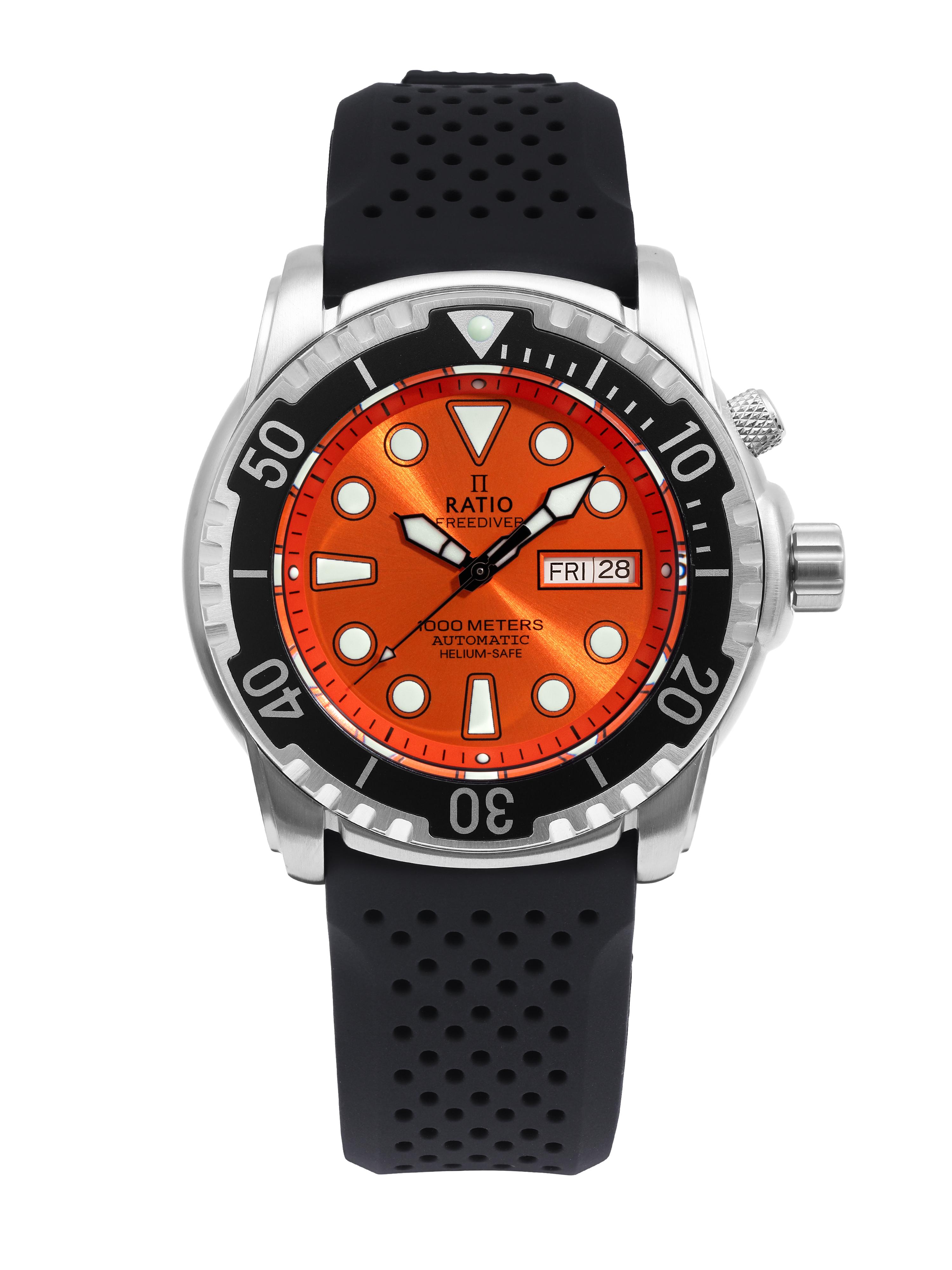 Мужские часы Ratio FreeDiver Helium-Safe 1000M с сапфировым стеклом 1068HA90-34VA-ORG оранжевый
