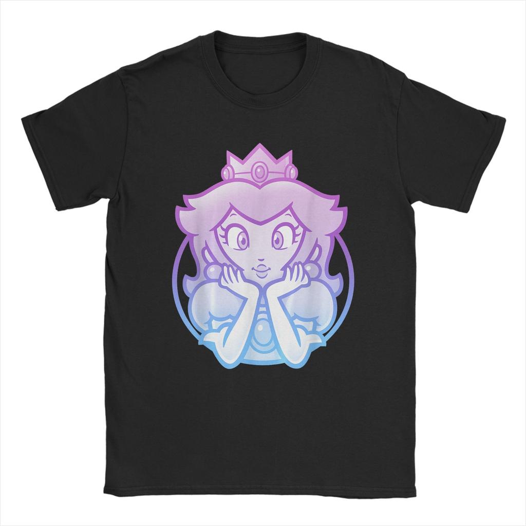 Unisexs TShirts Super Marios Princess Peach Gradient Portrait Amazing Cotton Tees T Shirt Round Neck Clothes New Arrival