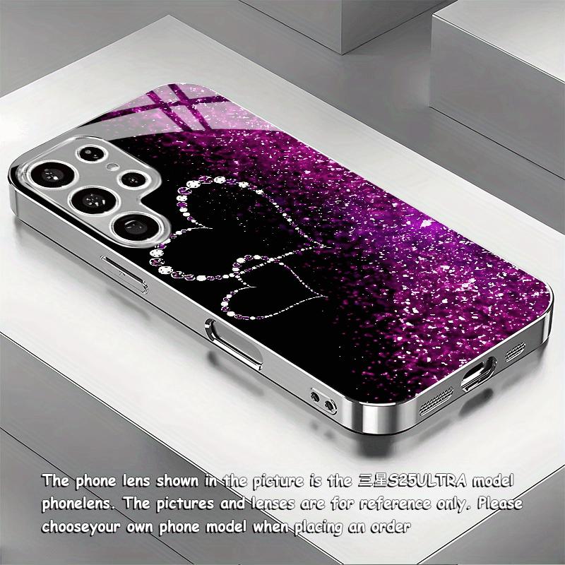 Gold-plated Phone Compatible with Samsung Galaxy S26 S25 S24 S23 S22 Ultra Plus. Made Tempered Glass Decorated Heart Pattern