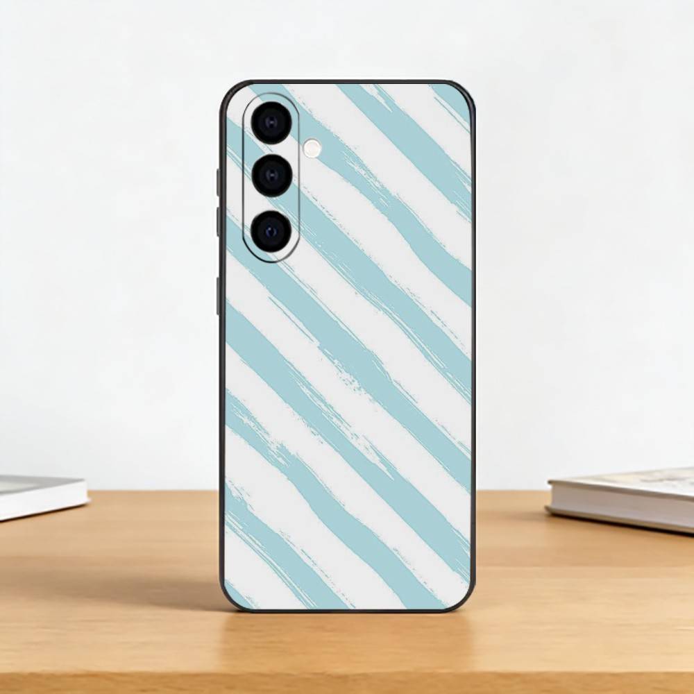 L-light blue stripeds Phone Case For Samsung Galaxy A73,A72,A71,A70,A53,A52,A51,Others Soft Black Cover