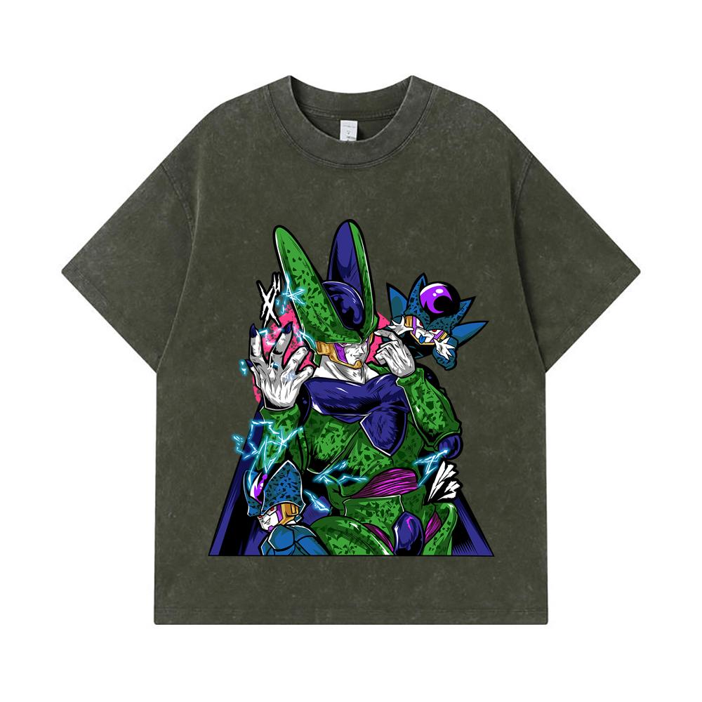 

275 GSM Washed T-shirts 100% Cotton Dragon Ball V29 Cell Print Unisex Heavy Cotton T Shirt S армия зеленый
