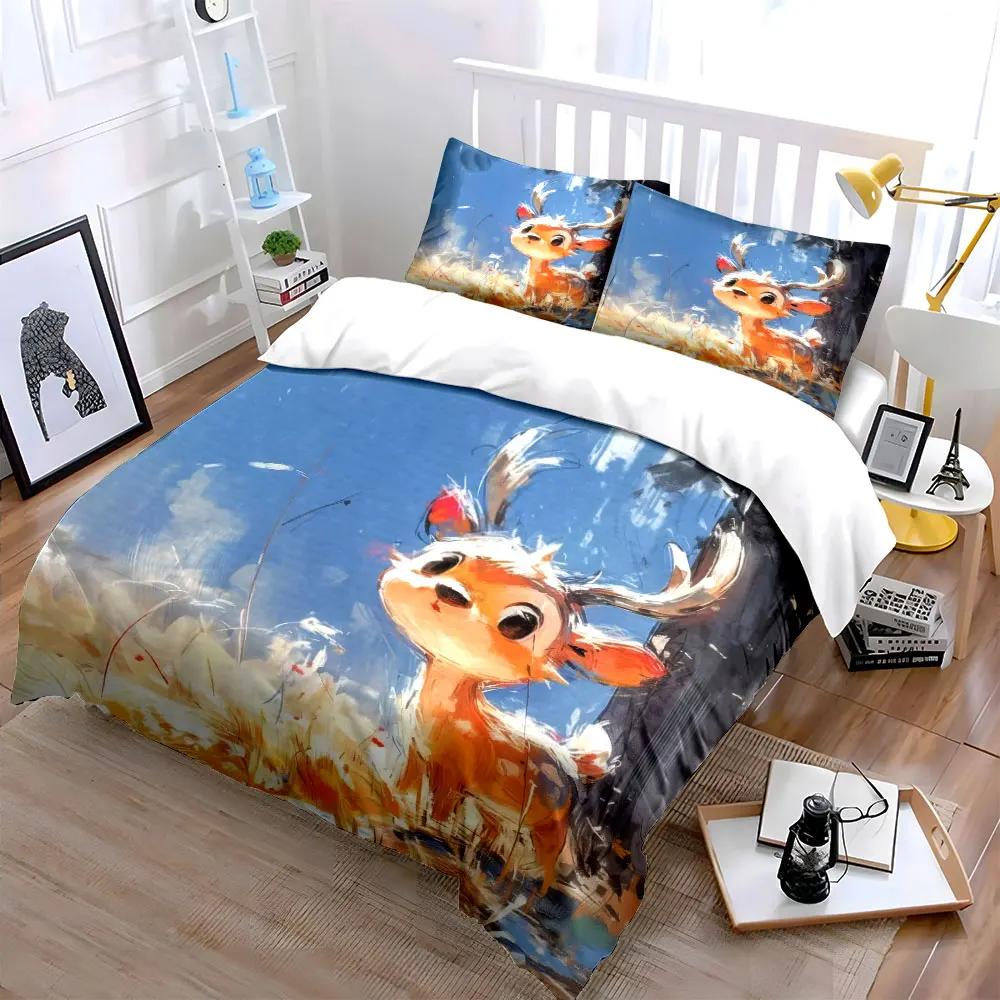 "Cartoon Deer Art Decor Set" Soft Comfortable Duvet Cover Bedding Set Included 1*Duvet Cover & 2*Pillowcases Gift