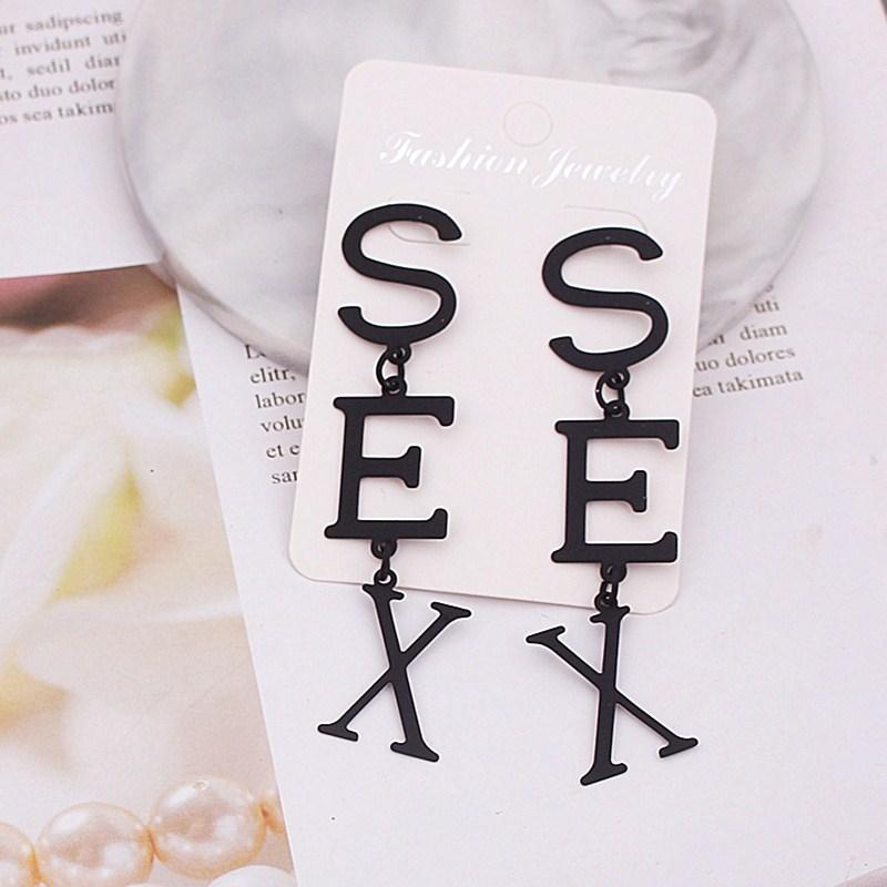 

Fashion Letter S-X-E Dangle Earrings for Women Metal Long Drop Earrings Vintage Punk Personality Exaggerated Party Zircon Gift