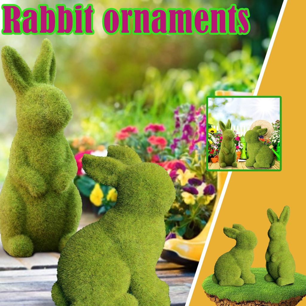 Flocked Easter Decor Resin Garden Bunny Statue Easter Garden Ornament