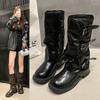 Retro belt buckle trouser boots women's 2025 autumn and winter new models but knee high knight boots slim pile boots
