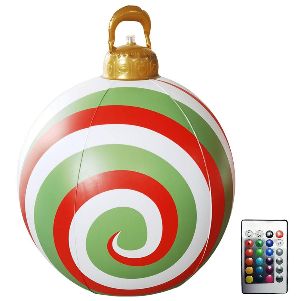 24 Inch Light Up PVC Inflatable Christmas Ball New Years Christmas Ornaments with Light and Remote Holiday Yard Lawn Porch Decor