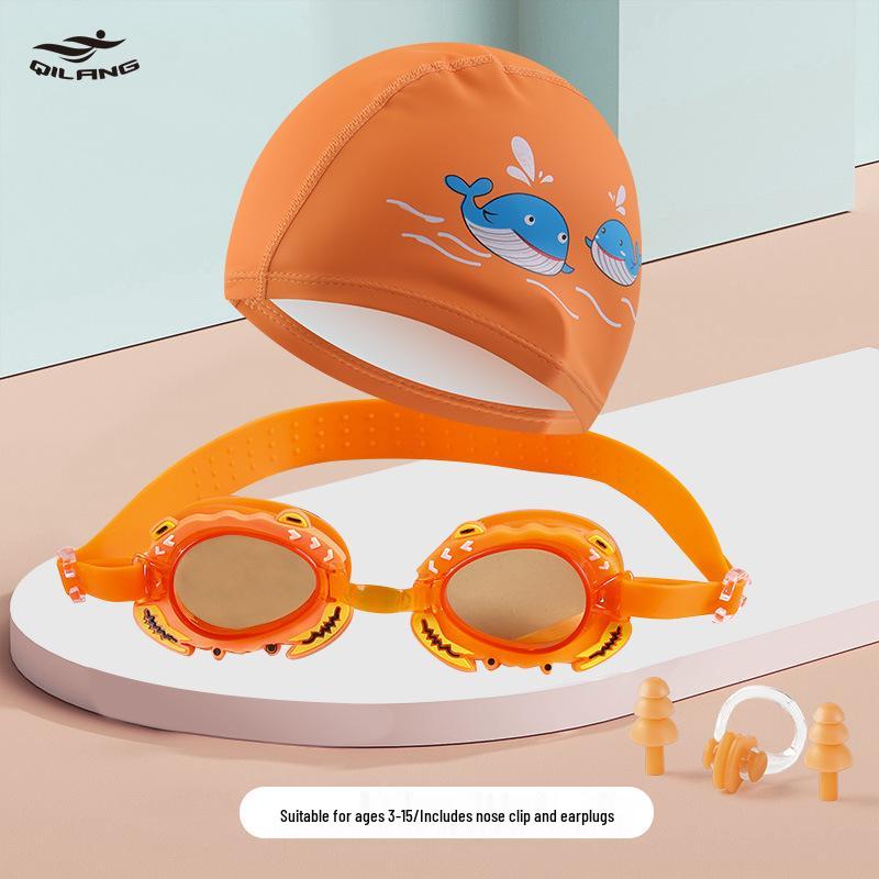 Kids' Cartoon Swim Cap with Waterproof Ear Protection & High Elasticity - Comfortable PU Cap for Boys & Girls, Customizable Logo Available.