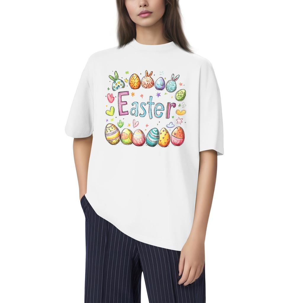 Men's And Women's Casual Loose Printed T-Shirt Round-Neck Pullover Short-Sleeved Top