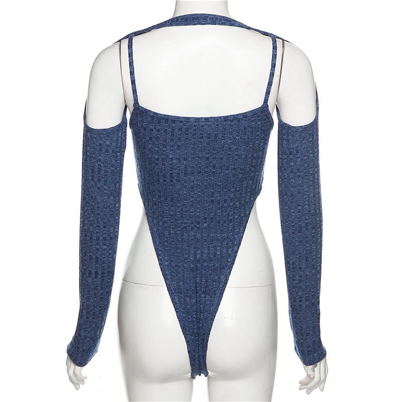 Evropský a americký styl Jarní Dámské Jednobarevné Úzký střih Móda s dlouhým rukávem Sexy overal bez zad