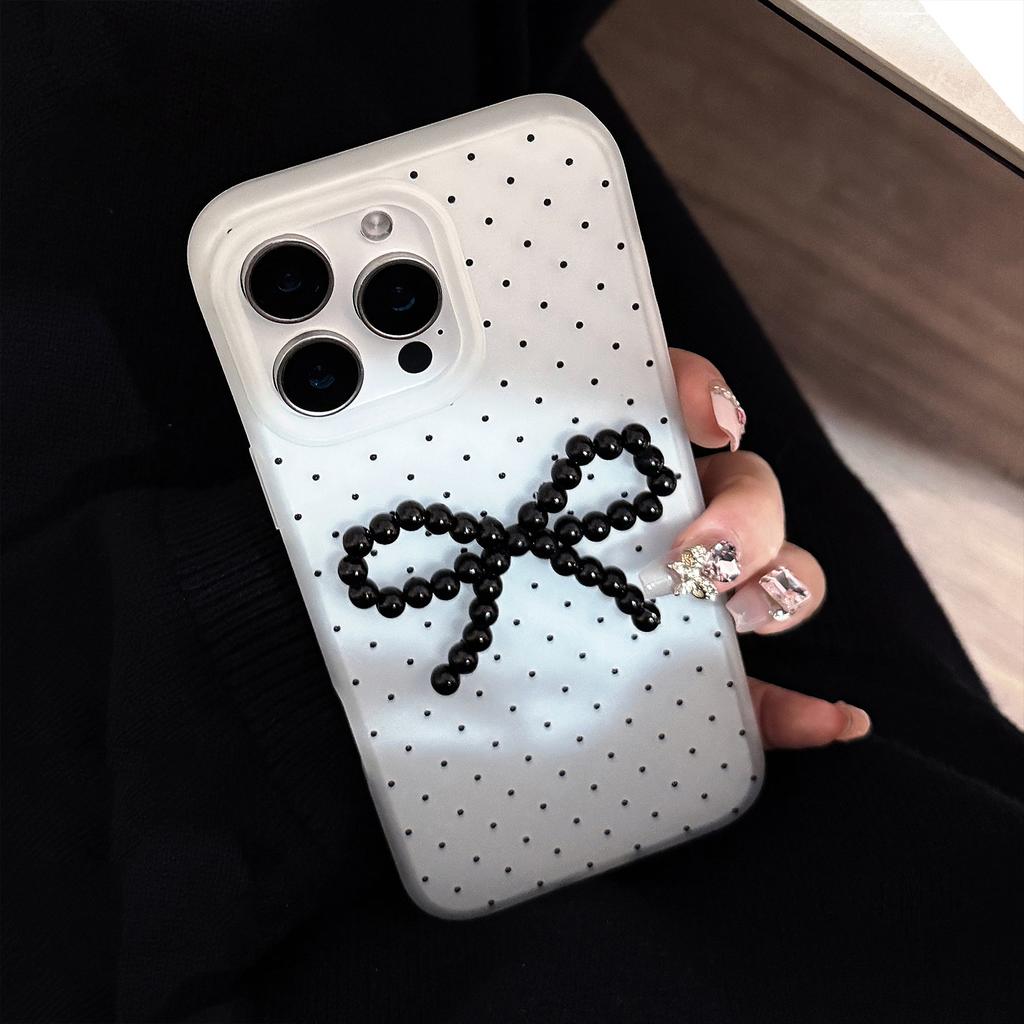 Temperament Polka Dot Bow for IPhone 17 Mobile Phone Case 15 Promax Retro Three-dimensional for Iphone 16 Frosted 13