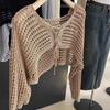 Hollow short knitted sunscreen cardigan women's summer explosion pure lace-up lazy shawl shirt
